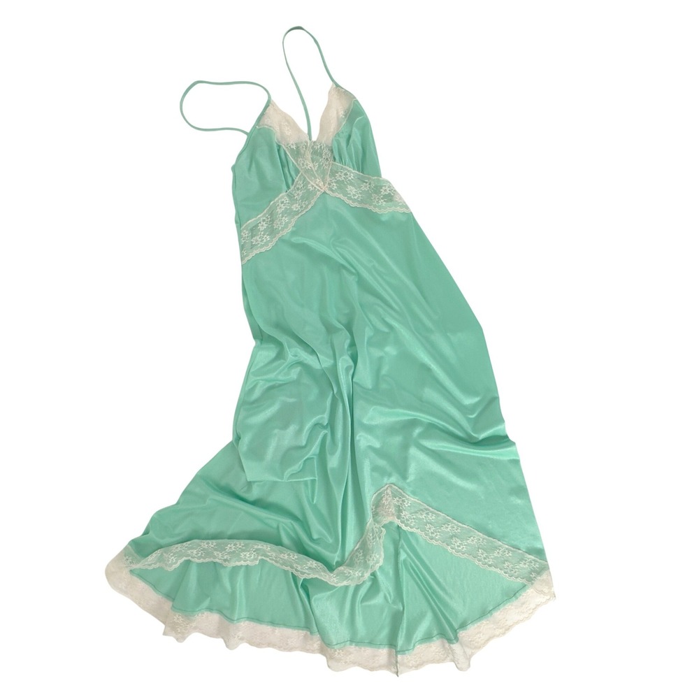 Vintage 80s Undercover Wear Nightgown Seafoam Green Nylon S/M